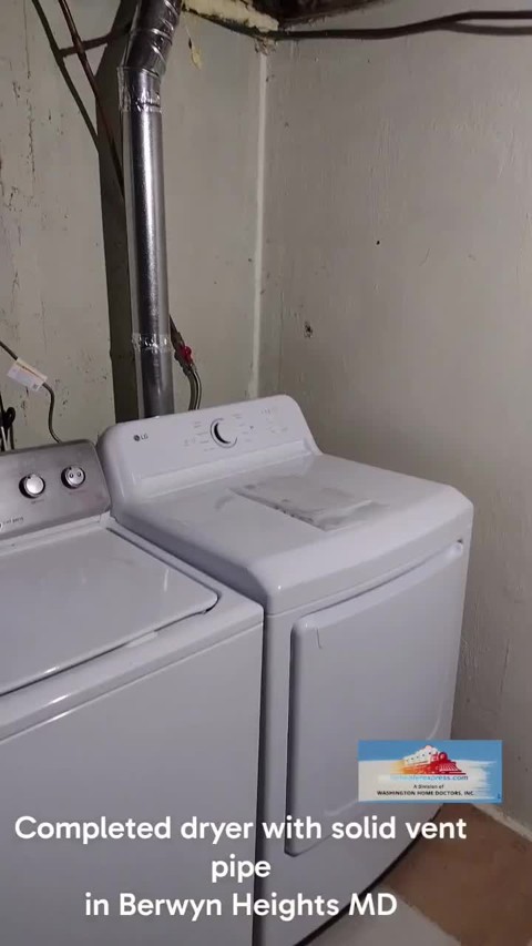 Dryer and solid vent piping after installation in Berwyn Heights, Maryland