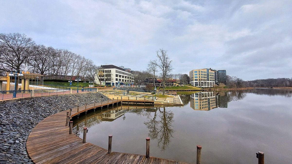 The waterfront at Lake Kittamaqundi in Columbia, MD.