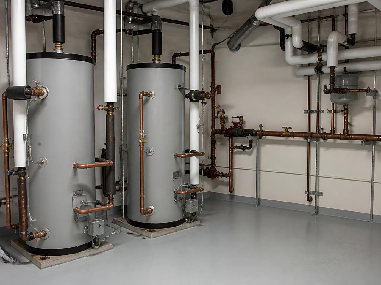 Commercial mechanical room with multiple water heaters