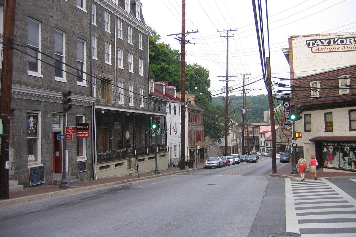 Historic Main Street in Ellicott City, MD.