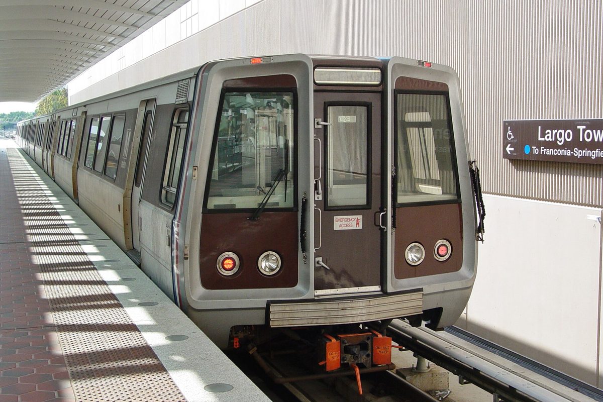 A Metro train at Largo Town Center station in Largo, MD.
