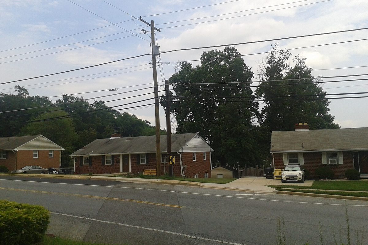 Detached houses on a residential street in Oxon Hill, MD.