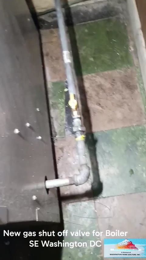New gas shutoff valve and piping on a boiler in southeast Washington, DC