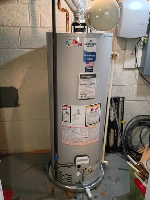 Completed Bradford White gas water heater installation in Silver Spring Maryland
