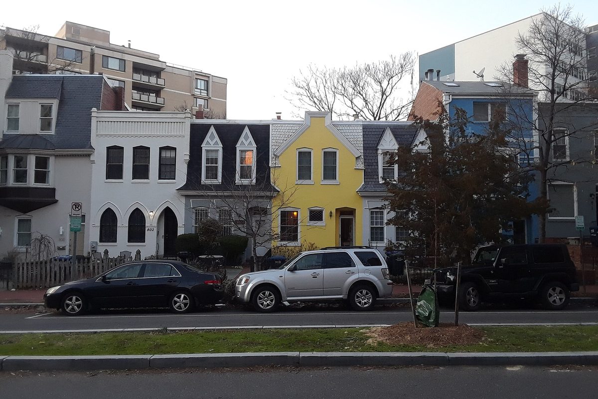 Historic rowhouses in the foggy bottom neighborhood in Washington, DC.