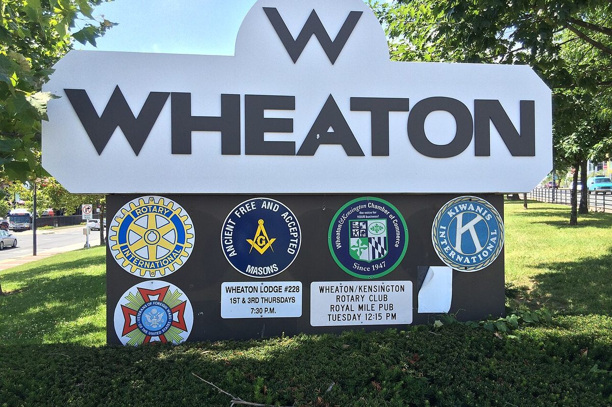 The Wheaton welcome sign along Georgia Avenue in Wheaton, MD.